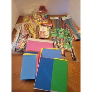 Lot of Arts & Craft Tinsel Stems, Letter Foam, Felt Pom Poms, Glitter Glue Stick